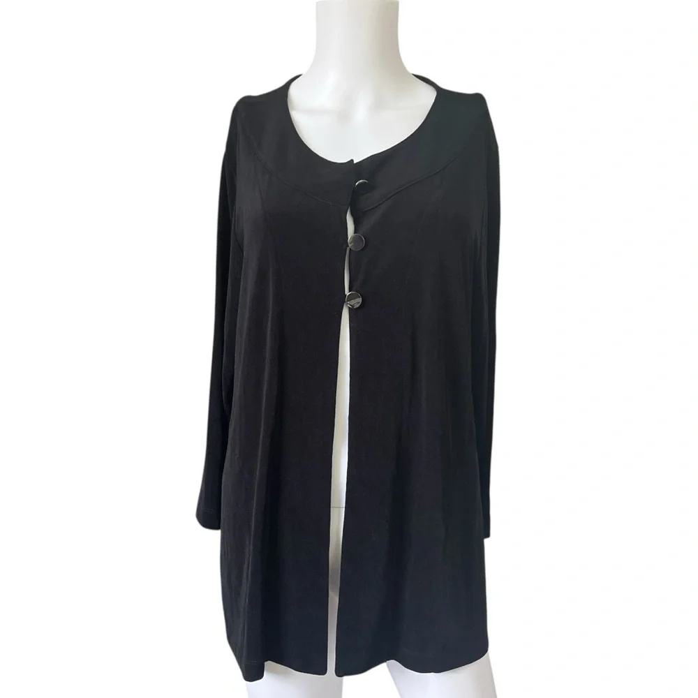 Chicos Travelers Black Slinky Knit Cardigan Sweater Acetate Womens Size Large L